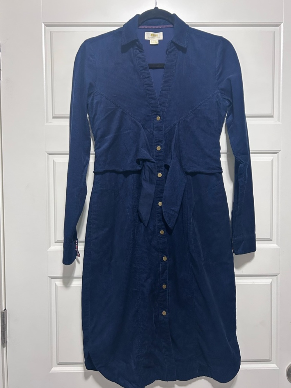 Anthropologie Navy Blue Long-Sleeve Button Front Dress